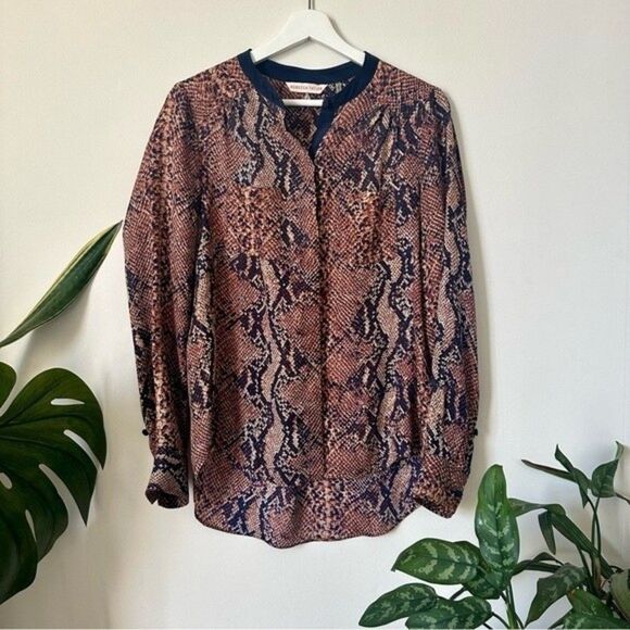Rebecca Taylor Snakeskin Print Button Down Silk Top Size 4 - Picture 1 of 6